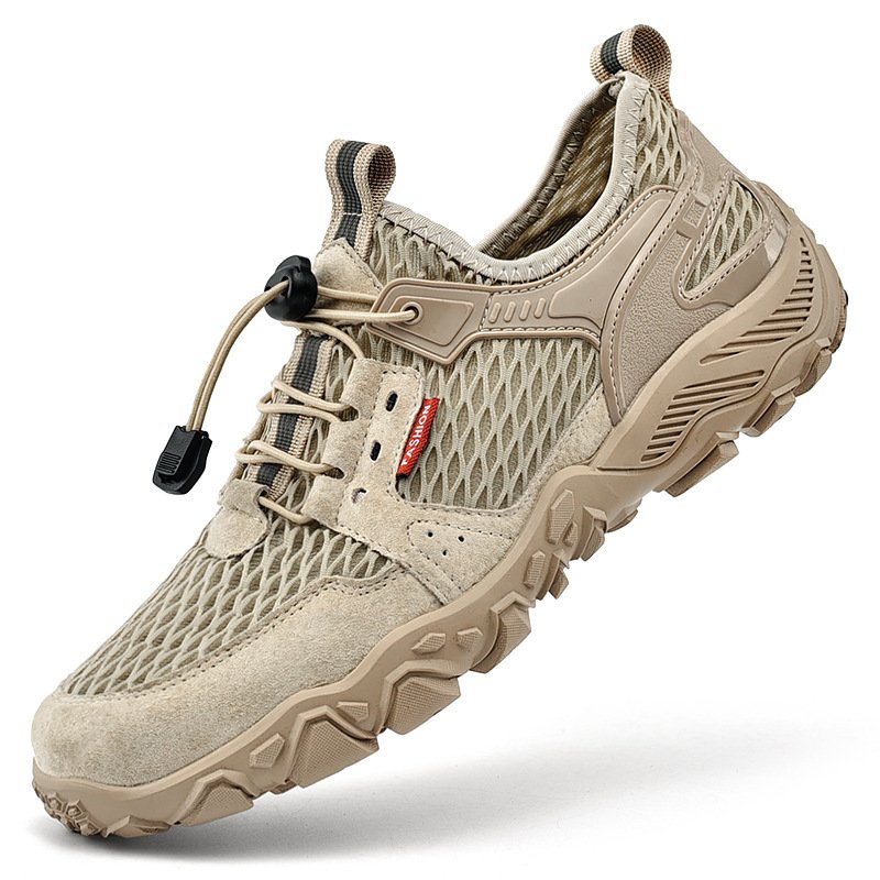 Men's Summer Leather Breathable Outdoor Sports Casual Shoes Non-slip Soft-soled Mesh Surface Hiking Shoes - Image 5