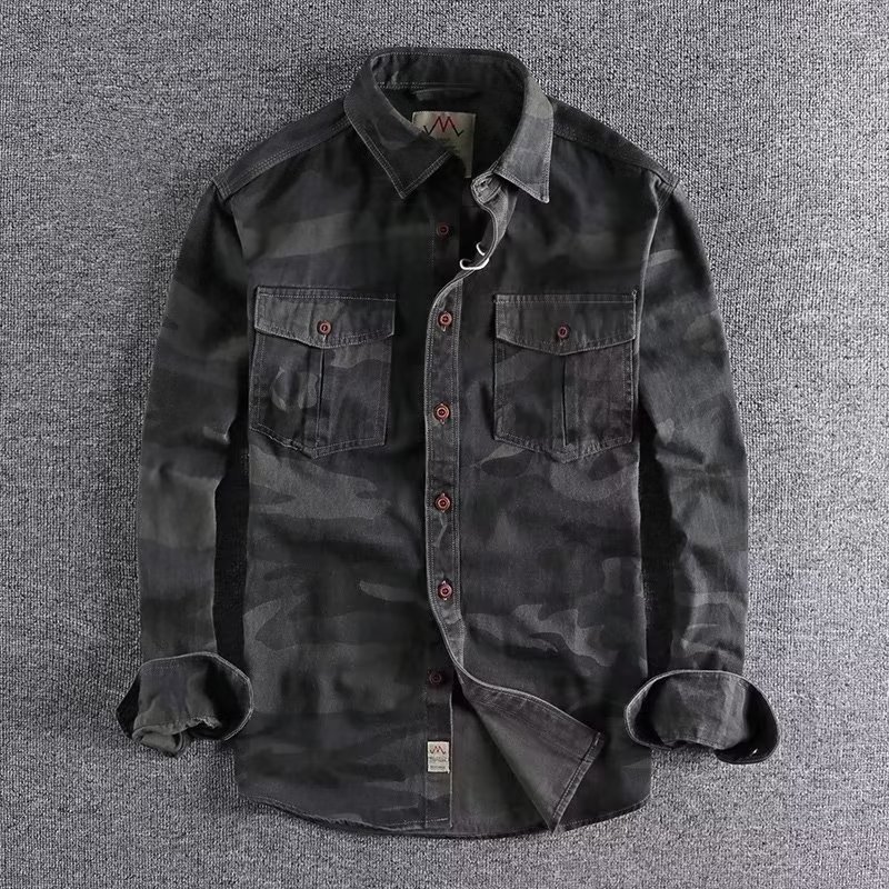 Washed Camouflage American Overalls Long Sleeve Shirt - Image 6
