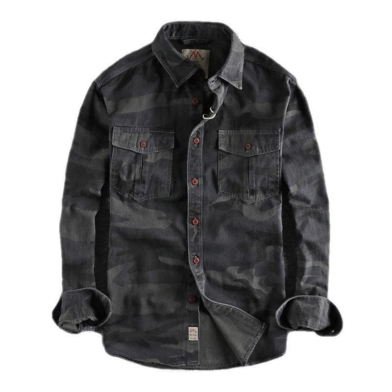 Washed Camouflage American Overalls Long Sleeve Shirt - Image 5