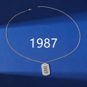 Simplicity Birthday Year Number Army-style Necklace Stainless Steel – Steel Color With Chain, Year 1987