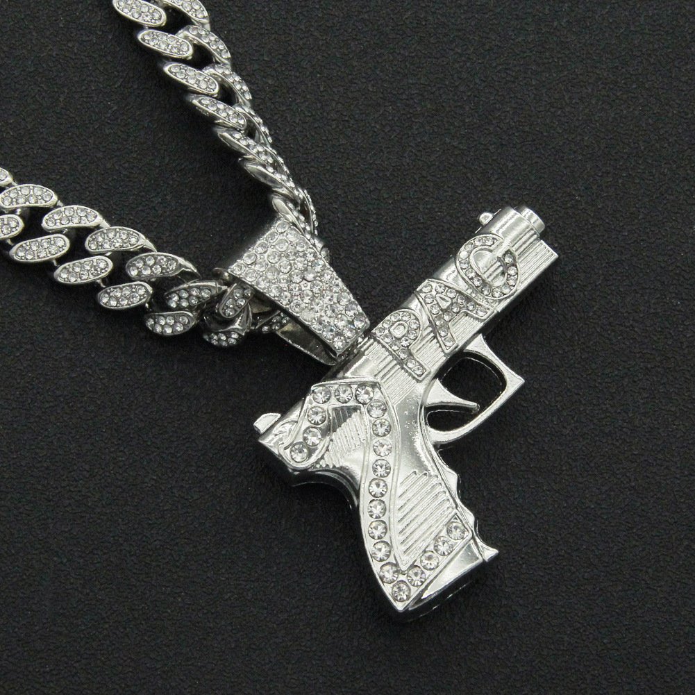 Men's And Women's Fashion Exaggerated Diamond-set Gun Pendant Necklace - Image 2
