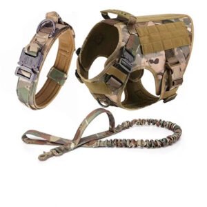 Outdoor Tactics Pet Dog Strap Collar Hand Holding Rope Three-piece Set – CP Camouflage, M