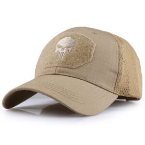 Skull embroidery baseball cap – Khaki, One size