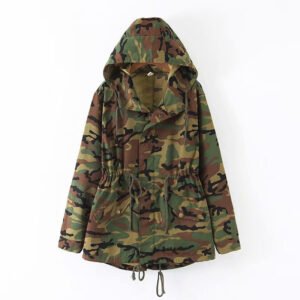 Loose Hooded Camouflage Pocket Loose Long Sleeve Mid-length Jacket