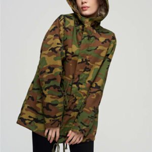 Loose Hooded Camouflage Pocket Loose Long Sleeve Mid-length Jacket