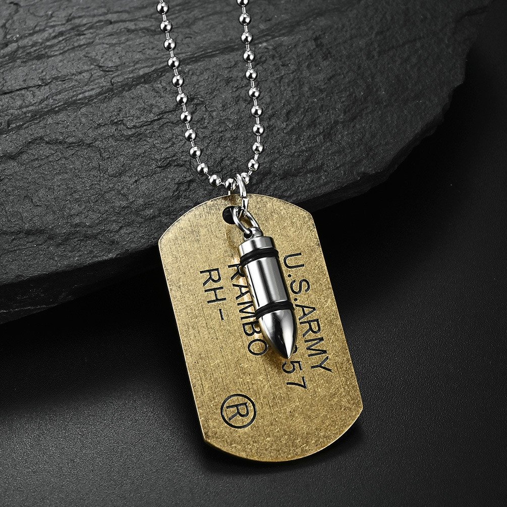 US Marine Corps US Army Army Brand Bullet Double Titanium Steel Necklace - Image 2