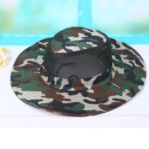 Spring And Summer Windproof Sunshade Outdoor Leisure Hat Breathable Sandal Hat Sunscreen Big Edge Male And Female Hat Camouflage Hat – Camouflage net dark green