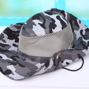 Spring And Summer Windproof Sunshade Outdoor Leisure Hat Breathable Sandal Hat Sunscreen Big Edge Male And Female Hat Camouflage Hat – Camouflage net white grey