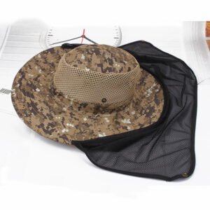 Spring And Summer Windproof Sunshade Outdoor Leisure Hat Breathable Sandal Hat Sunscreen Big Edge Male And Female Hat Camouflage Hat – Digital brown belt net
