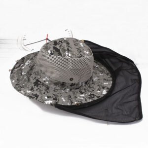 Spring And Summer Windproof Sunshade Outdoor Leisure Hat Breathable Sandal Hat Sunscreen Big Edge Male And Female Hat Camouflage Hat – Digital Grey Band Net