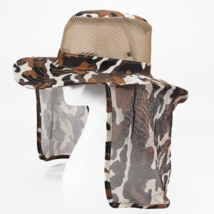 Spring And Summer Windproof Sunshade Outdoor Leisure Hat Breathable Sandal Hat Sunscreen Big Edge Male And Female Hat Camouflage Hat – Natural Yellow with Net