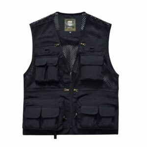 Summer Men’s Outdoor Fishing Mesh Vest Jackets Travel Photography Waistcoats Man Jungle Tactical Quick Dry Multi Pockets Jacket – Black, 5XL
