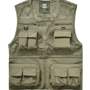 Summer Men’s Outdoor Fishing Mesh Vest Jackets Travel Photography Waistcoats Man Jungle Tactical Quick Dry Multi Pockets Jacket – Khaki, L