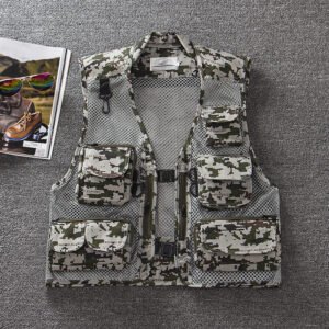 Summer Outdoor Men’S Camouflage Mesh Vest Photography Vest Quick-Drying Vest – Grey camouflage, 3XL