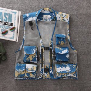 Summer Outdoor Men’S Camouflage Mesh Vest Photography Vest Quick-Drying Vest – Navy Blue, M