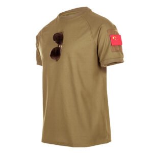 Round Neck Short Sleeve Military Fan Plus Size Tactical T-shirt – Khaki, XL