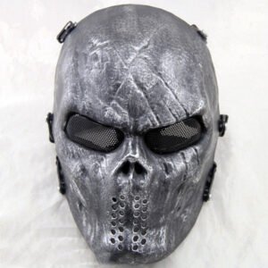 Skull Mask Tactics Outdoor Full Face Mask Field Shield Mask – Silver and black, All size