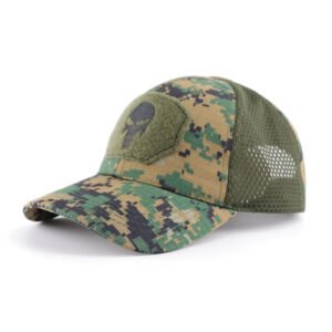 Skull Camouflage BaseballCap Tactical Army Fan Outdoor Sports Hat Velcro Hat Sunshade Hat Mesh Hat – C