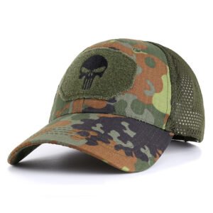 Skull Camouflage BaseballCap Tactical Army Fan Outdoor Sports Hat Velcro Hat Sunshade Hat Mesh Hat – O