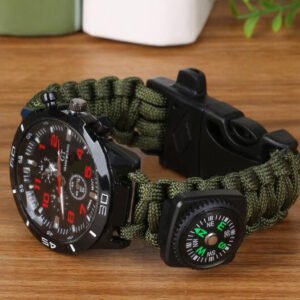 6 En 1 Tcticos Al Aire Libre EDC Supervivencia Ajustable Pulsera Brjula Rescate Paracord Camping Equipment Herramientas – E