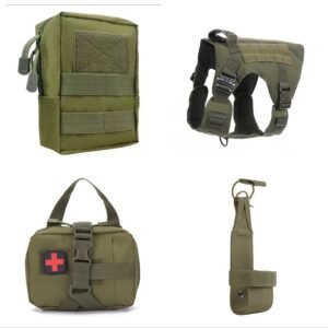 Tactical Dog Clothes Quick Disassembly Dog Vest Outdoor Pet Training Clothes – Army Green set A, M