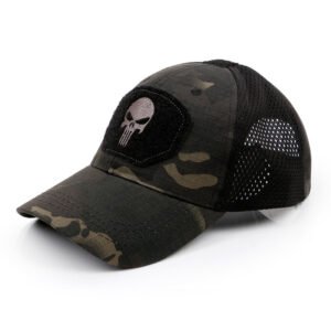 Skull embroidery baseball cap – Black camouflage, One size