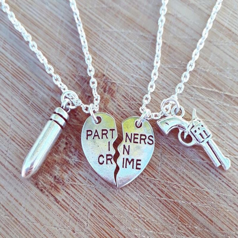Heart-shaped Partners In Crime Bullet Pistol Crime Partner Necklace - Image 8