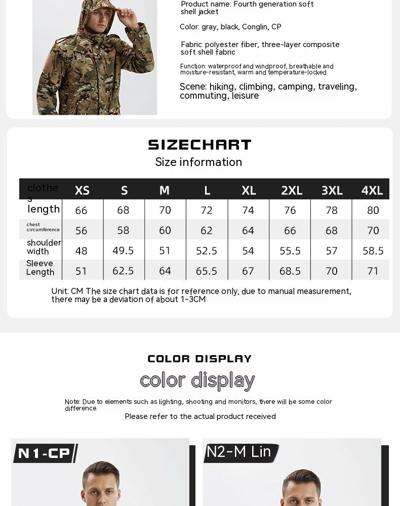 Men's Fleece Jacket Camouflage Waterproof Soft Shell Jacket - Image 7