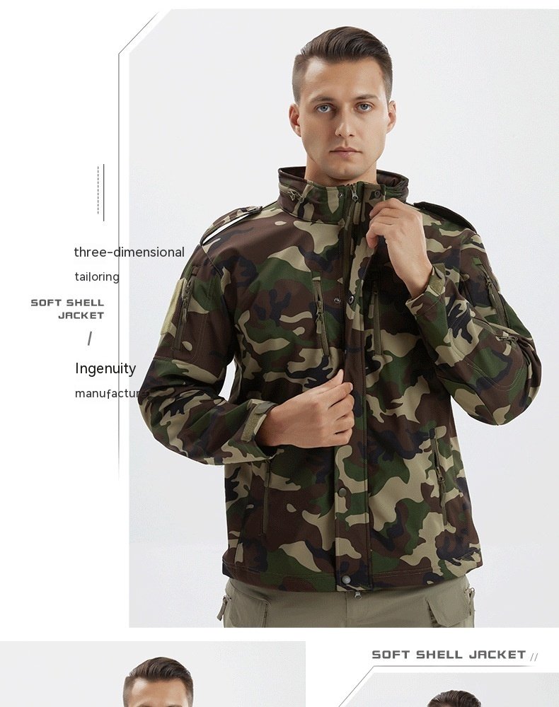 Men's Fleece Jacket Camouflage Waterproof Soft Shell Jacket - Image 8