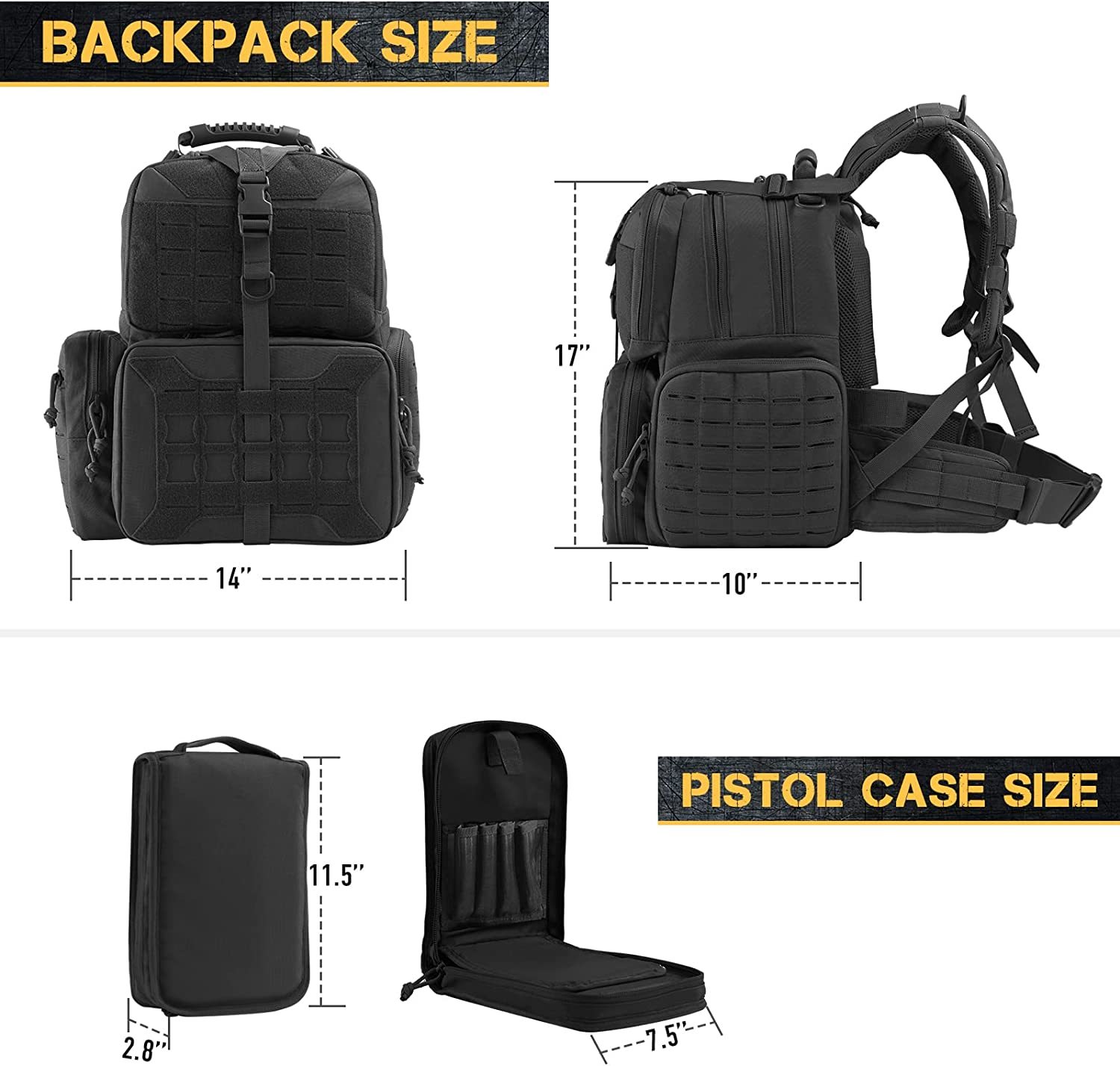 Tactical Range Backpack Bag, VOTAGOO Range Activity Bag For Handgun And Ammo, 3 Pistol Carrying Case For Hunting Shooting - Image 4