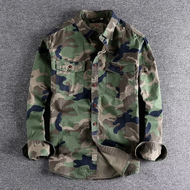 Washed Camouflage American Overalls Long Sleeve Shirt - Image 8