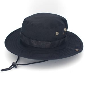 Panama Bucket Hat Outdoor Men Summer Fishing Hunting Military Safari Boonie Cotton Unisex Women Summer Bob Sun Camo Amy Green – Black, One size