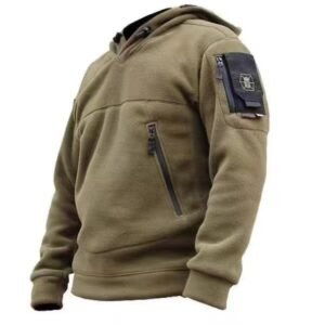 American-style Zipper Pocket Tactical Fleece Sweater Men’s Hooded Thickened Thermal – Army Green, M