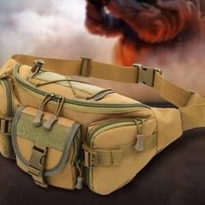 Army fan bag men’s sports outdoor large-capacity waterproof tactics pockets cycling travel running multi-function chest bag – Brown