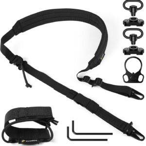 QD Sling 2 Point Sling Quick Adjust Gun Sling With HK Hook Soft Shoulder Pad Sling, Rifle Sling For Hunting Tactical Strap – Black