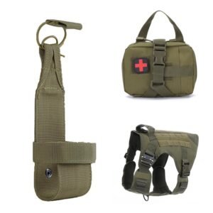 Tactical Dog Clothes Quick Disassembly Dog Vest Outdoor Pet Training Clothes – Army Green set C, L