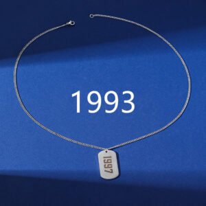 Simplicity Birthday Year Number Army-style Necklace Stainless Steel – Steel Color With Chain, Year 1993