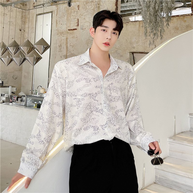 Fashionable Trendy Camouflage Bright Silk Jacquard Casual Shirt For Men - Image 5