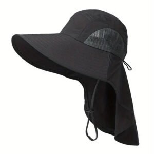 Summer Men’s Outdoor Protection UV Protection Sun Hat – Black, M