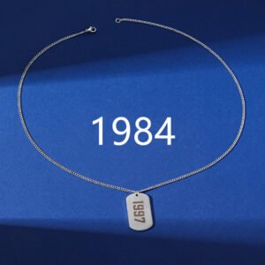 Simplicity Birthday Year Number Army-style Necklace Stainless Steel – Steel Color With Chain, Year 1984