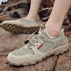 Men’s Summer Leather Breathable Outdoor Sports Casual Shoes Non-slip Soft-soled Mesh Surface Hiking Shoes