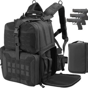 Tactical Range Backpack Bag, VOTAGOO Range Activity Bag For Handgun And Ammo, 3 Pistol Carrying Case For Hunting Shooting