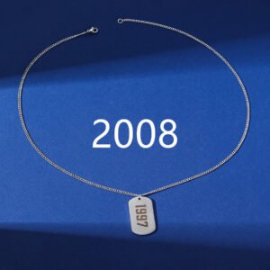 Simplicity Birthday Year Number Army-style Necklace Stainless Steel – Steel Color With Chain, Year 2008