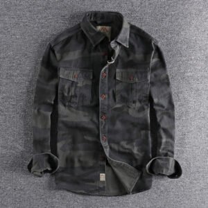 Washed Camouflage American Tooling Long-sleeved Shirt Men – Grey, XL