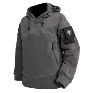 American-style Zipper Pocket Tactical Fleece Sweater Men’s Hooded Thickened Thermal – Gray, 2XL