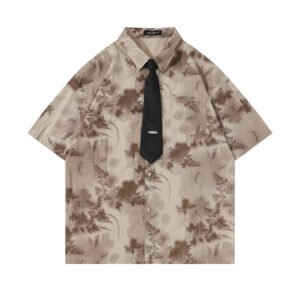 Camouflage Casual Short-sleeved Shirt For Men – Khaki, XL