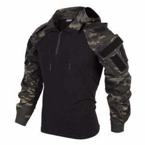 Black And Gray Industrial Attack SP2 Tactical Top Battle Suit – Dark Night Camouflage Top, L