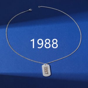 Simplicity Birthday Year Number Army-style Necklace Stainless Steel – Steel Color With Chain, Year 1988