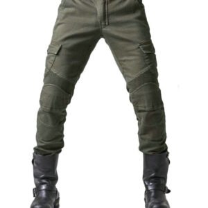 Army green denim jeans with locomotive pad – Green, XL