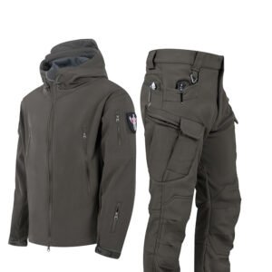 Ruins Russian Camouflage Shark Skin Shell Jacket Suit Fleece-lined Waterproof Tactical Suit – Gray, M